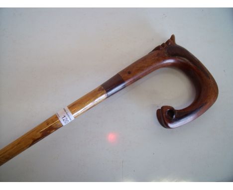 Carved wood walking stick with oak leaf detail (overall length 112cm)