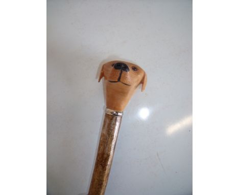 Walking stick with carved figure of a dog head (overall length 120cm)
