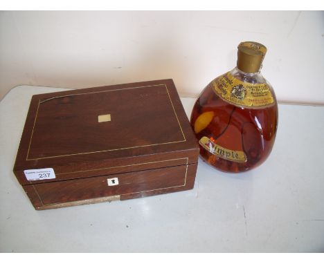 19th C brass inlaid mahogany box and a Haig Dimple Old Blended Scotch Whisky (sealed)
