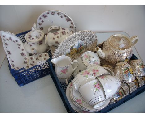 Royal Albert Sweet Violet part tea service with comport, sandwich tray etc and two other part tea services (two boxes)