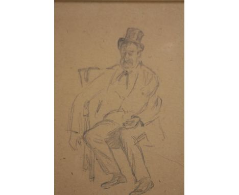 Charles Keene (British. 1823-1891). Pencil drawing. Seated figure with top hat. Double sided with a sketch on the reverse. Fr