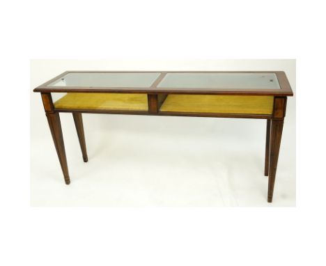 Brandt Furniture Co. Hagerstown, Maryland Wood and Glass Display Case. Rectangular shaped top display standing on high taperi