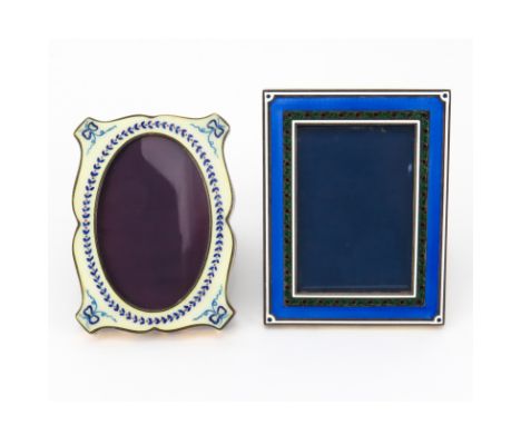 Two Vintage Italian Guilloche Enamel and Silver Frames. Signed Italy 925. Light wear or in good condition. Measures 5-1/8" x 
