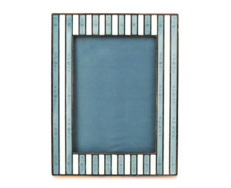 Vintage Italian Guilloche Enamel and Silver Frame. Signed Italy 925. Light wear or in good condition. Measures 7-1/8" x 5-1/2