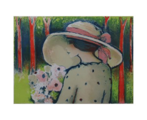 Jean-Pierre Cassigneul, French (b. 1935) Color Lithograph "Les Arbes Rouge" Signed E.A. and artist signature in pencil. Good 