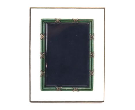 Vintage Italian Guilloche Enamel and Silver Frame. Signed Italy 925. Light wear or in good condition. Measures 7-1/8" x 5-1/2