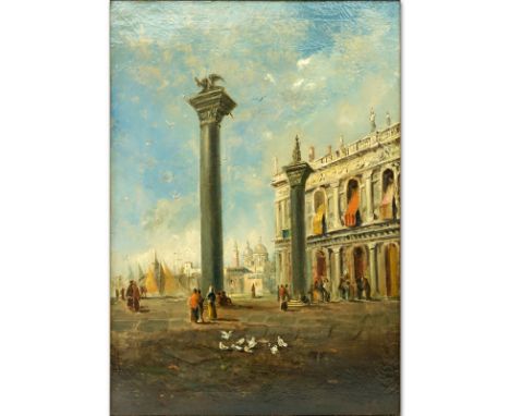 Italian School Oil On Canvas "Venice Scene". Initialed NB lower right. Light craquelure or in good condition. Measures 26" x 