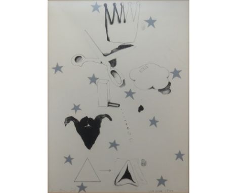 Jim Dine, American (1935) Lithograph in black and White. Signed and dated 1966 in litho. Good condition. Measures 29-1/2" x 2