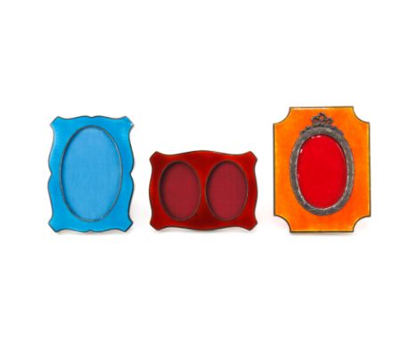 Group of Three (3) Italian Guilloche Enamel and Silver Frames. Signed Italy 925. The turquoise with cracks in the corner or i