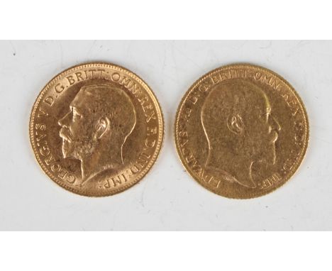 An Edward VII half-sovereign 1905 and a George V half-sovereign 1913.Buyer’s Premium 29.4% (including VAT @ 20%) of the hamme