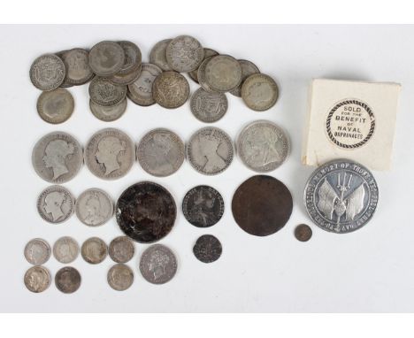 A George III shilling 1787, together with a collection of Victorian and later silver coinage, a small collection of pre-1947 