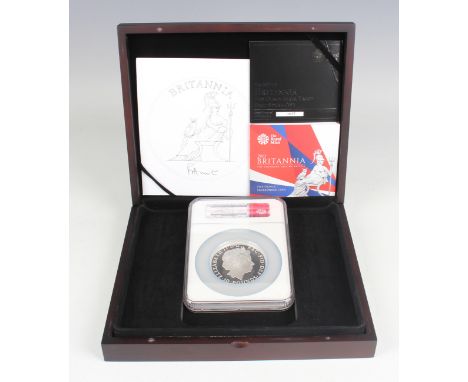 An Elizabeth II Royal Mint five-ounce silver proof first-strike Britannia coin 2013, No. 2635, slabbed and NGC graded PF 69 U