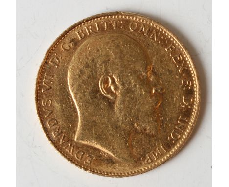 An Edward VII sovereign 1907.Buyer’s Premium 29.4% (including VAT @ 20%) of the hammer price. Lots purchased online via the-s