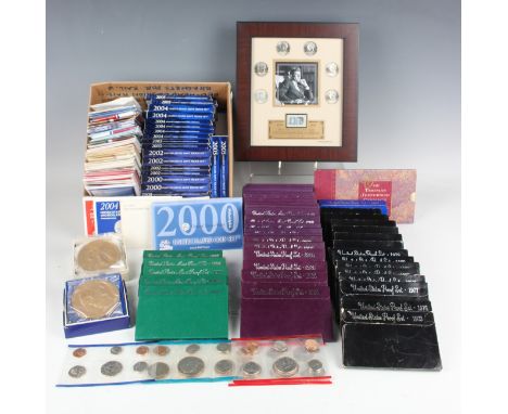 A large collection of USA commemorative coins, including a group of year-type specimen sets, some in hard case formats, some 
