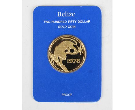 A Franklin Mint Belize gold proof two hundred and fifty dollars coin 1978, cased.Buyer’s Premium 29.4% (including VAT @ 20%) 