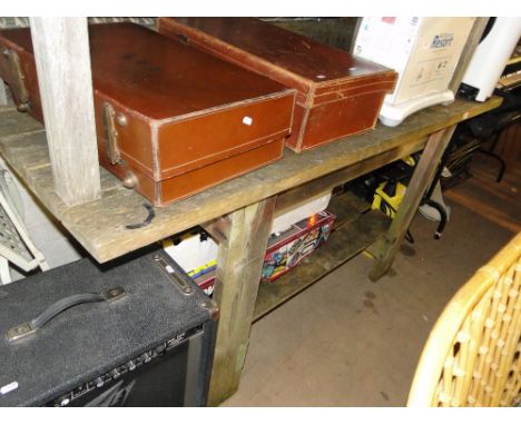 A large pine 2-tier work bench.