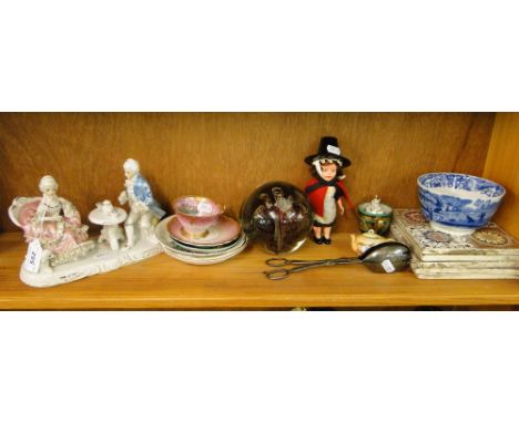 Tiles, Spode bowl, paperweight, etc.