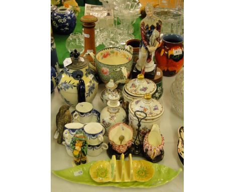 A patent self pouring teapot, a Poole bird, continental pots, etc.