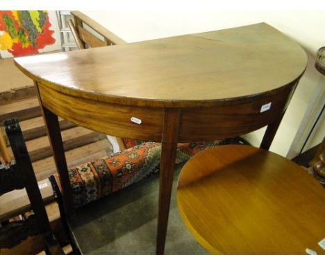 A Georgian mahogany D-end side table and a 19th century oak tripod table.