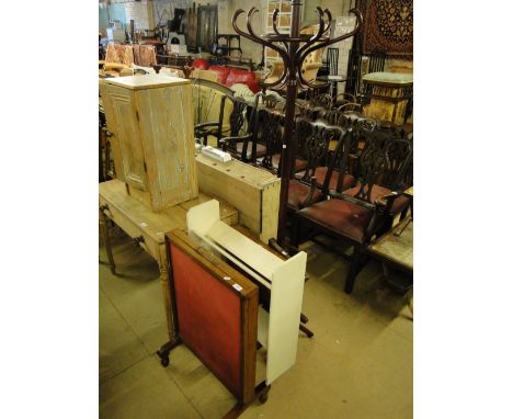 Victorian mahogany firescreen, painted book trough, Bentwood hat and coat stand, etc.