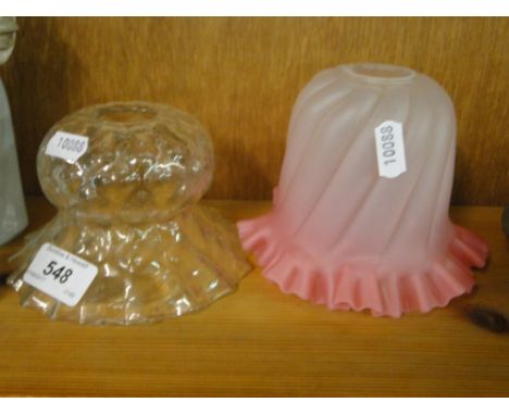 A Vintage glass lamp shade with pink frilled rim and a clear glass shade.