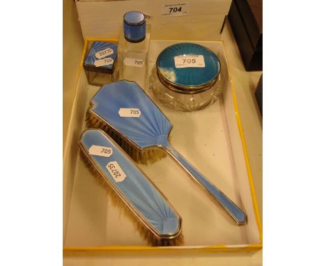 5 Silver blue enamel toilet jars, etc.
