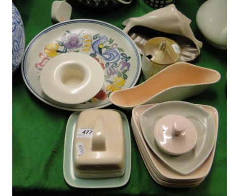 A Poole Pottery butter dish, plate, shell, etc.