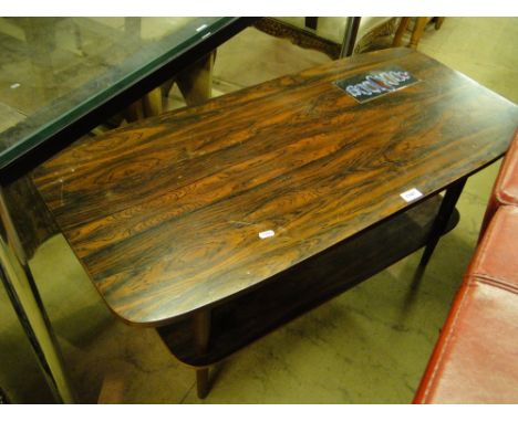 A 1960s rosewood 2-tier coffee table with tile inset to the top.