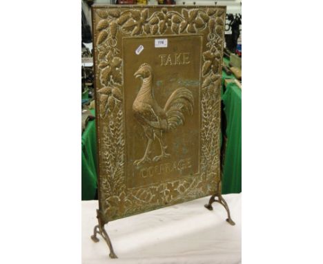 A brass faced Take Courage firescreen.