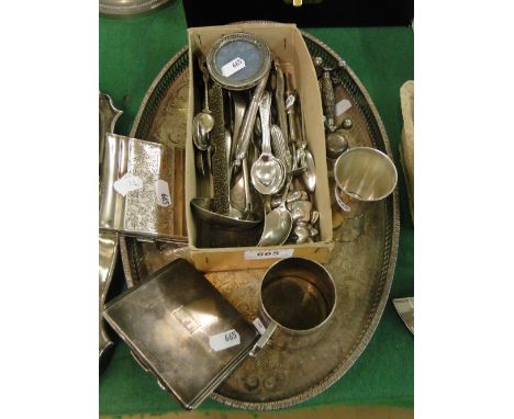 Silver plated cutlery, cigarette case, oval tray, etc.