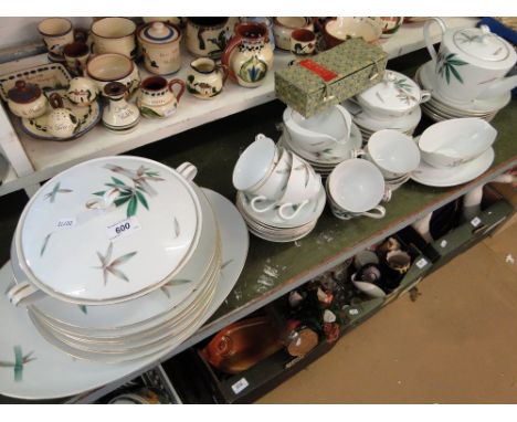 A Japanese tea and dinner service and a boxed set of spinach jade goblets.