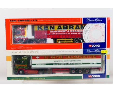 Corgi - 2 x limited edition trucks in 1:50 scale, Volvo Curtainside in Ken Abrams livery # CC12411 and Scania Box Trailer in 