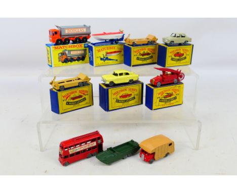 Matchbox by Lesney - ten diecast models comprising seven Boxed models: Dennis Fire Engine # 9, two off Atlantic Trailer # 16,