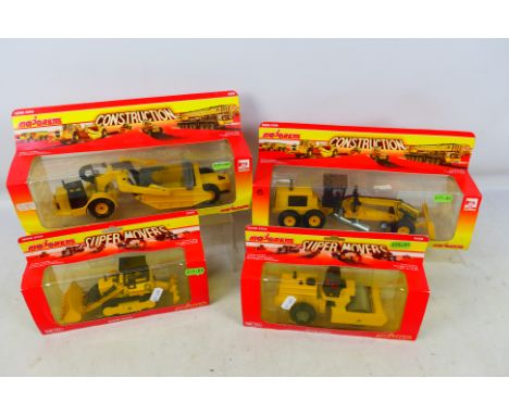 Majorette - 4 x boxed construction vehicles, Scraper # 4510, Grader # 4512, Roller # 3038 and Bulldozer # 3039. The models ap