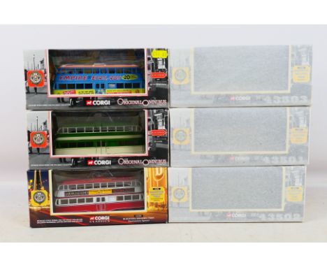 Corgi - 6 boxed 1/76 scale diecast trams to include 43506 Balloon Tram 1934 livery, 43507 Balloon Tram #707 Empire pools, 435