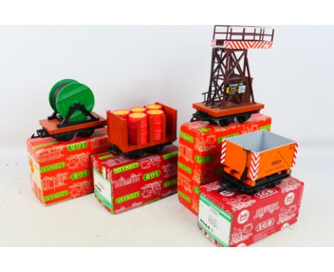 Lehmann - 4 boxed G gauge rolling stock to include #3530 Elevated platform Crane, #4046 Cable Reel Car, #4044 mining Car and 