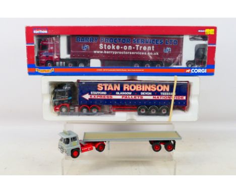 Corgi - 3 x trucks in 1:50 scale, DAF XF with fork lift in Barry Proctor livery # CC13230, appears Mint but no certificate an