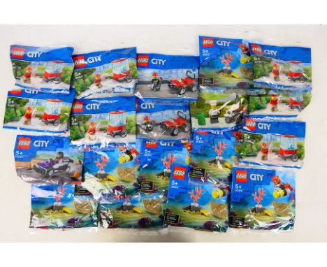 Lego - A group of 18 polybagged and factory sealed Lego 'City' sets. Lot includes Lego #30370 Ocean Diver; 30589 Go-Kart Race