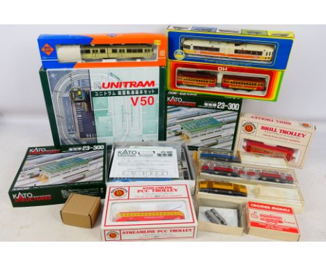 Bachmann - Roco - AHM - Kato - Others - A mixed lot of model railway items in varying scales to include A pair of HO trolley 