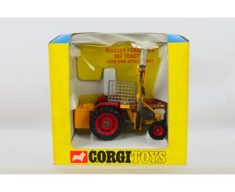Corgi - A boxed #73 Massey-Ferguson '165' Tractor with saw Attachment. Item appears to be in excellent condition and housed i