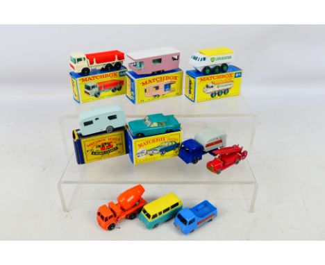 Matchbox by Lesney - ten diecast models comprising five Boxed models: pale blue Caravan with decal fully intact # 23, Trailer