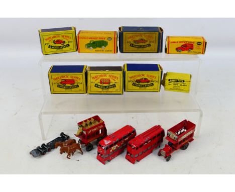 Matchbox - Dinky Toys - Four unboxed playworn Matchbox diecast vehicles, a box of #091 Dinky Toys tyres, with a collection of