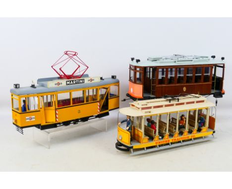 Kit built Trams - 3 kit built G scale tramcar's. Items appear to be assembled to a good standard and includes fitted figures;