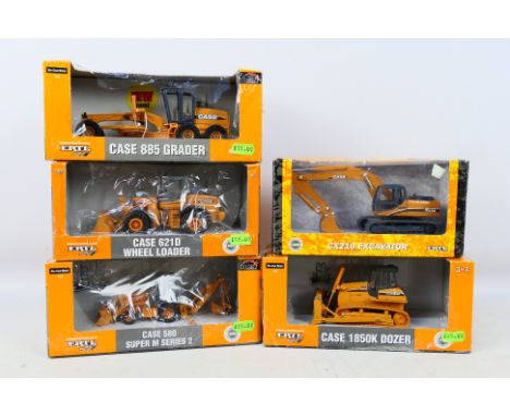 Ertl - Britains - A collection of boxed Case construction vehicles in 1:50 scale, an 885 Grader # 14409, CX210 Excavator # 14