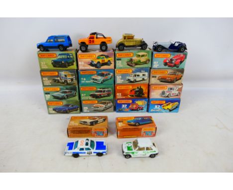 Matchbox - Superfast - A collection of boxed models including Ford Tuck # 63, Rover 3500 # 8, Pontiac Firebird # 51, Fiat Aba