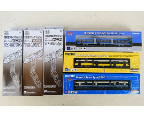 Tomy Tec - 3 boxed N gauge trams to include TM-LRT04 Berlin Tram Type 1000, Munich Tram Type 2000 and 1000 Fukuram. Also incl