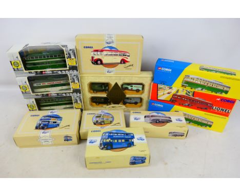 Corgi - Lledo - A mixed assortment of 12 diecast vehicles to include #43503 Blackpool Balloon Tram Prewar, #43502 Blackpool B