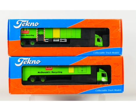 Tekno - 2 x boxed trucks in 1:50 scale, 2 x DAF 75 McDonalds Recycling trucks which appear Mint in Very Good boxes. (This doe