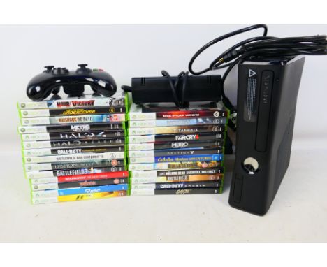 XBox 360 - Microsoft Xbox 360 S black console with power adapter, black controller, hdmi cable and also approx 25 Xbox 360 ga