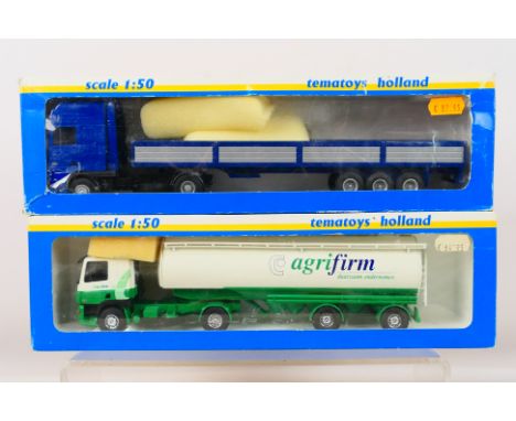 Tematoys - 2 x boxed trucks in 1:50 scale, a DAF CF tanker in Agrifirm livery and a DAF XF in plain blue livery. Both appear 